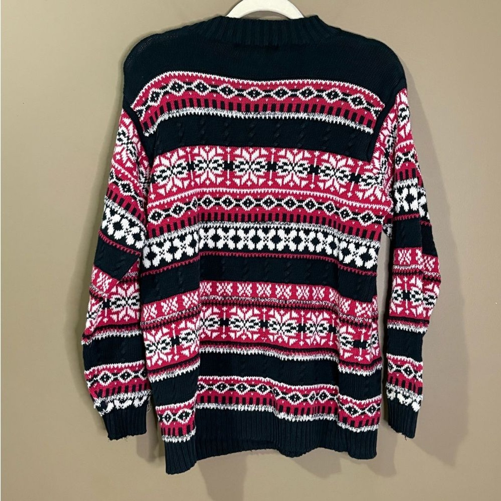 Vintage Studio Works Mock Neck Holiday Winter Sweater medium Red Black White