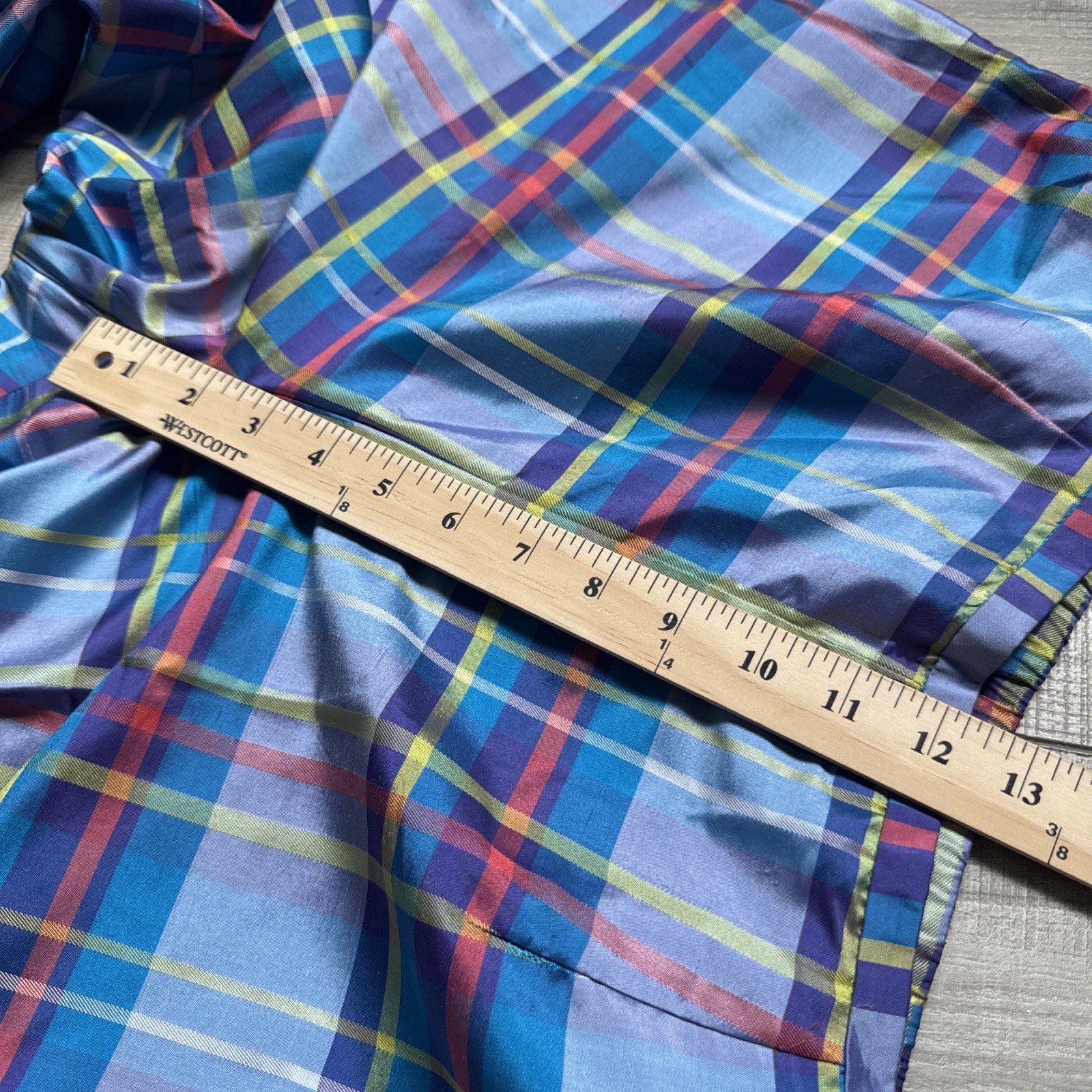 Vintage 90s Preston & York Silk 2pc Pajama Set Top Pants Plaid Womens M/ L Blue