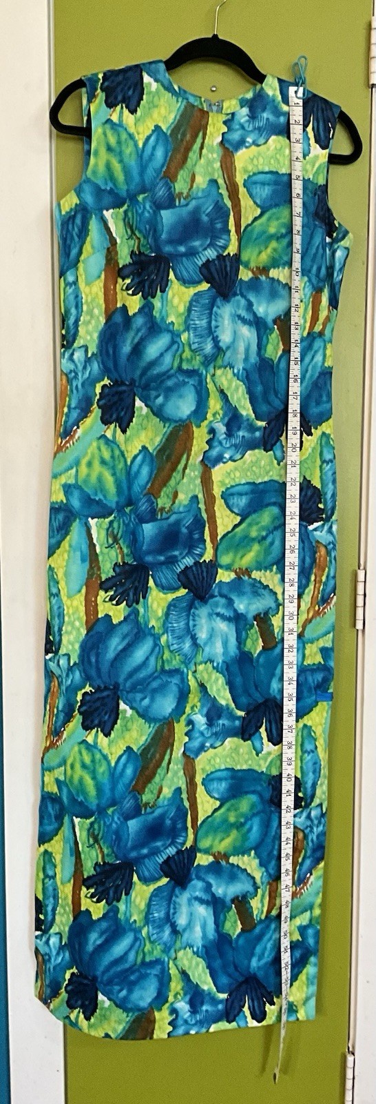 Vtg McINERNY Womens Hawaiian Maxi Dress Watercolor Floral Talon Zip Side Slit 12