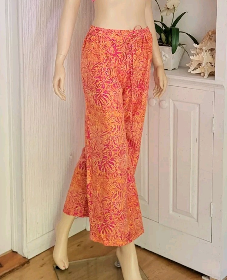 Vintage Lilly Pulitzer Silk 2 Peice Blouse and Pants Set White Label Size M/L