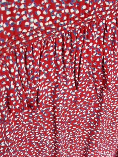 Vintage Jane Schaffhausen Belle France Rayon Dress Red Floral Ruffle Size 8 USA