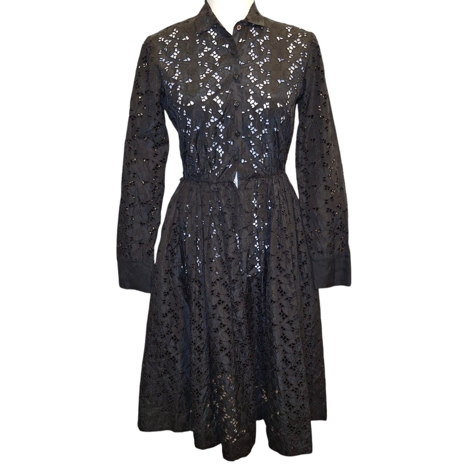Vintage Black AFL CIO Union Made Lace Dress Classic Cinched Waist Flared Skirt