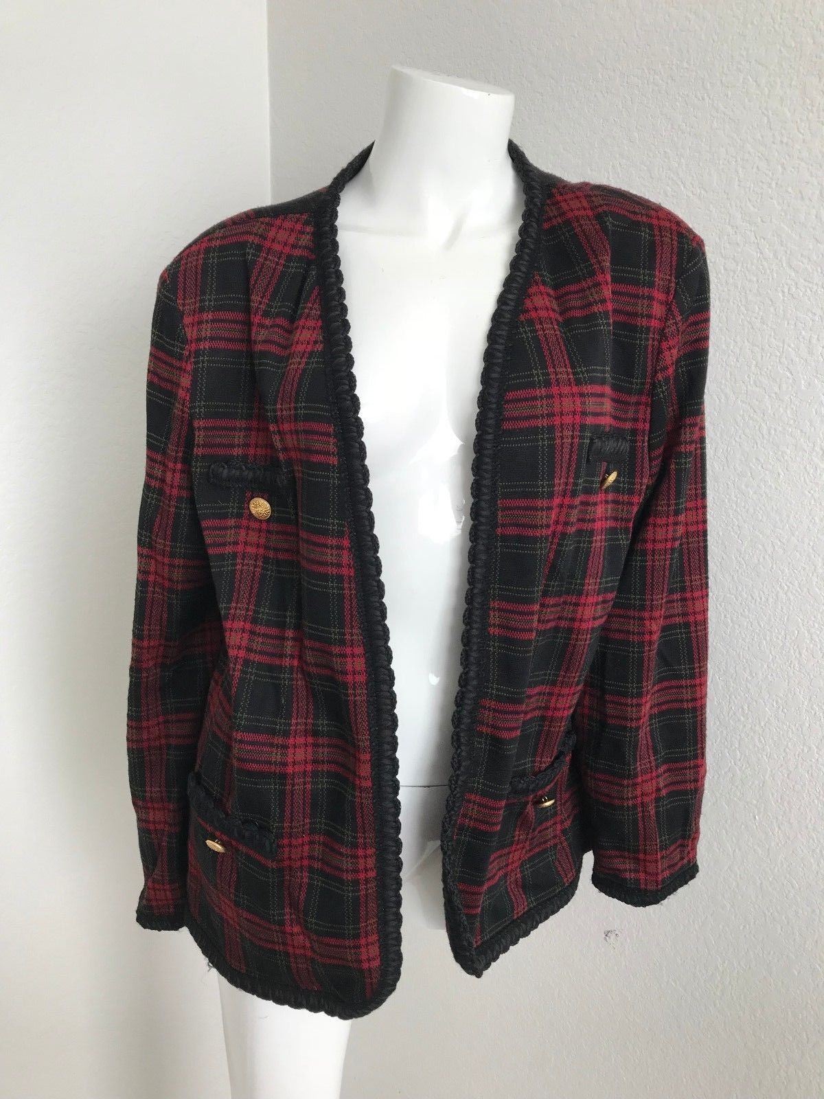 Cricket Lane Red Black Checked Jacket 16 USA Blazer Cardigan Plaid