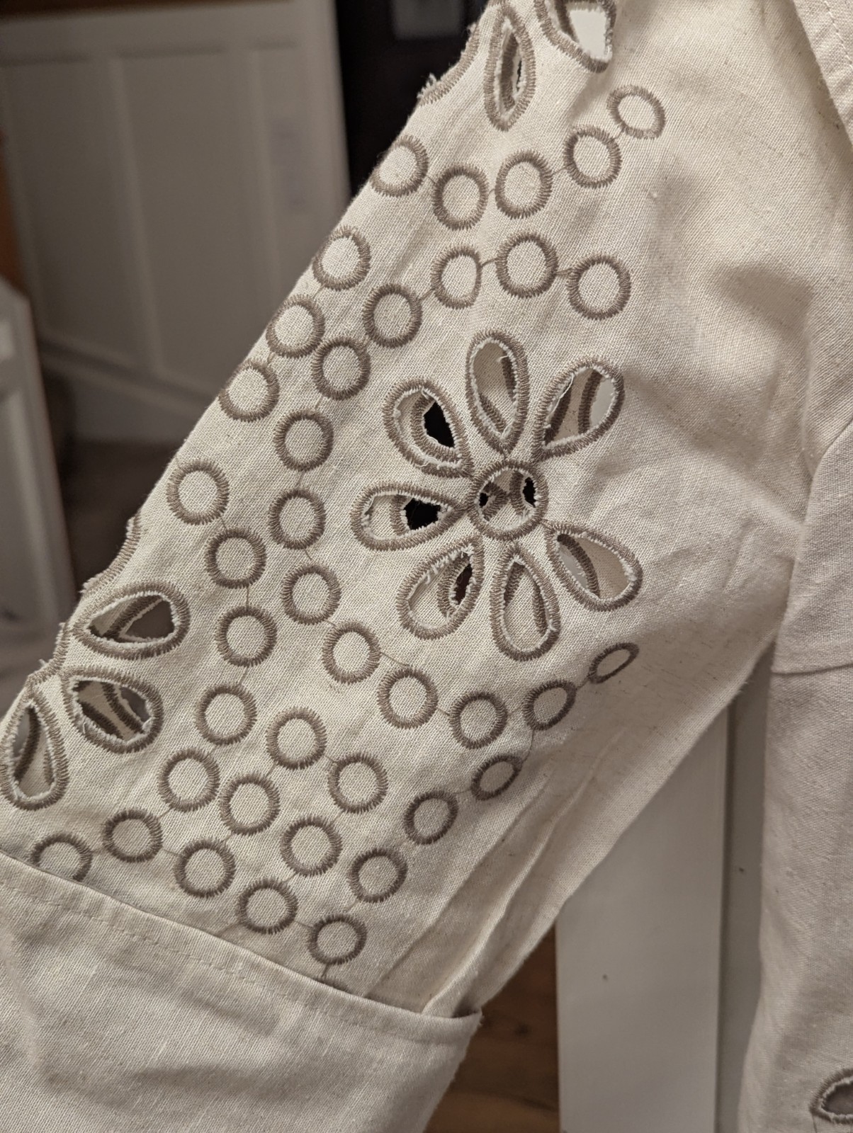 Adele Dallas Orr Medium Linen Embroidered Cutwork Jacket Retro 50s 60s Artisanal