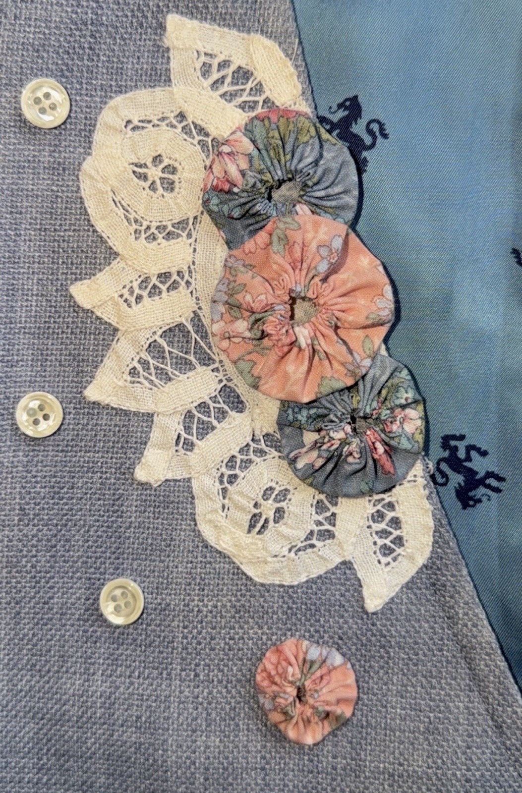 Handmade Blue Floral Lace Vest Womens Boho Victorian Cottagecore S M