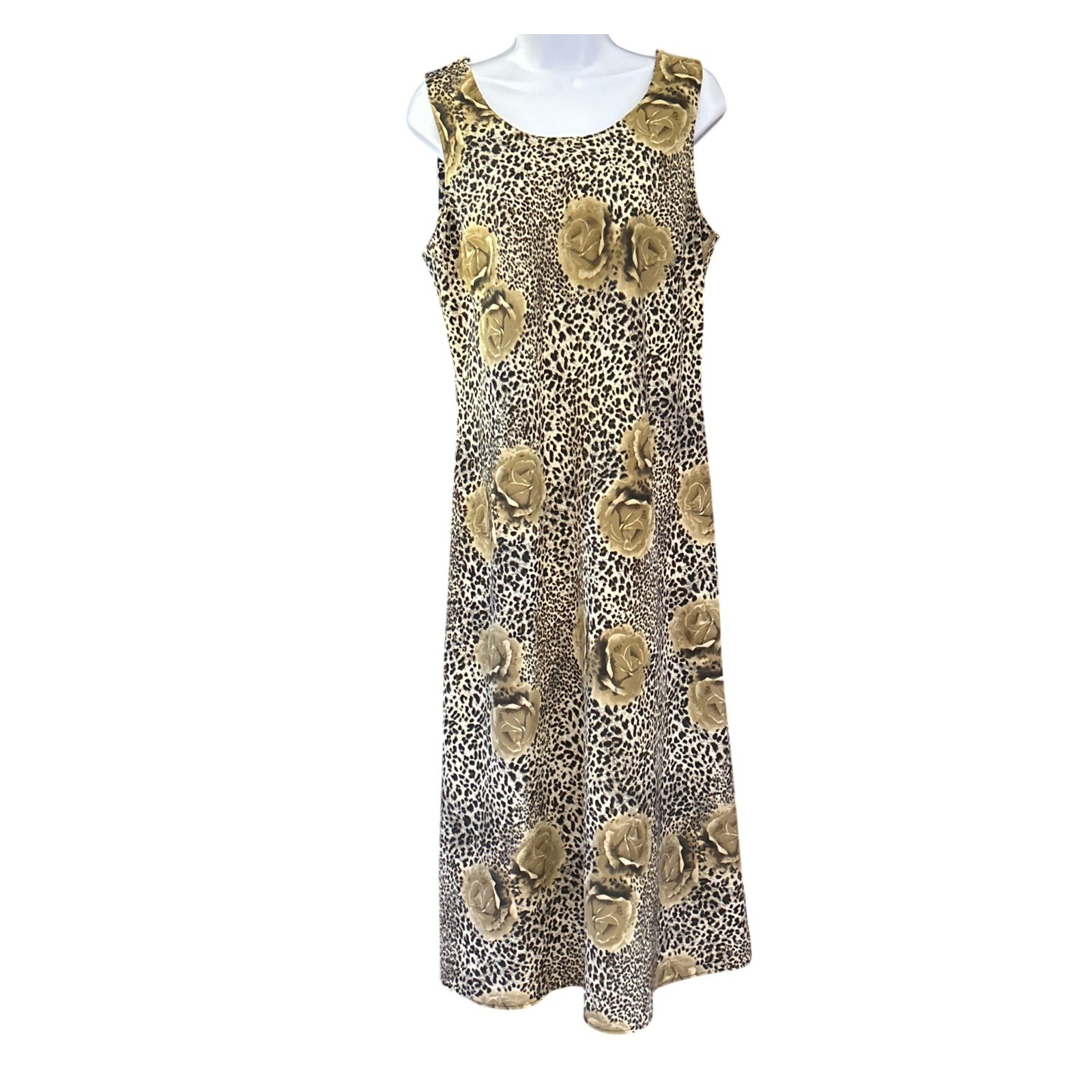 90s Studio I Sleeveless Leopard Rose Print Dress Maximalist Mob Wife Aesthetic