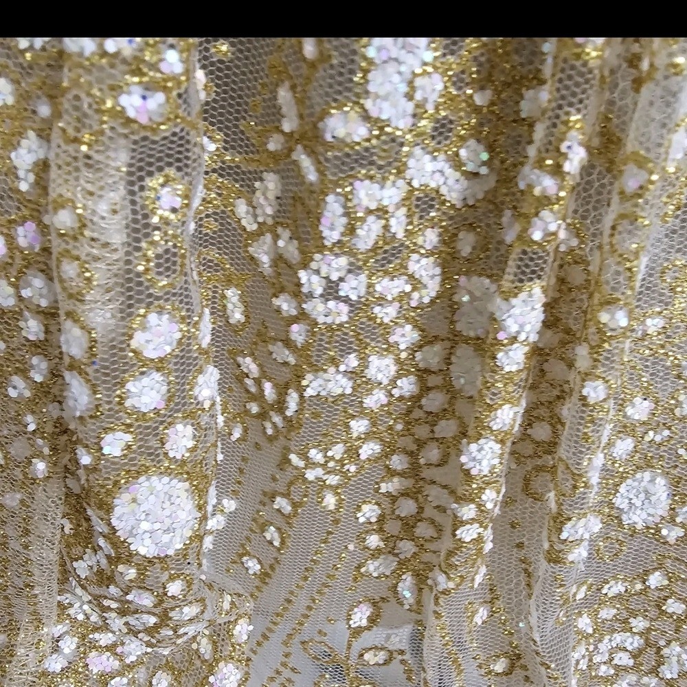 NWT Luxxel Elegant Ivory Glitter Overlay Deep V-Neck Dress Women’s Wedding Small