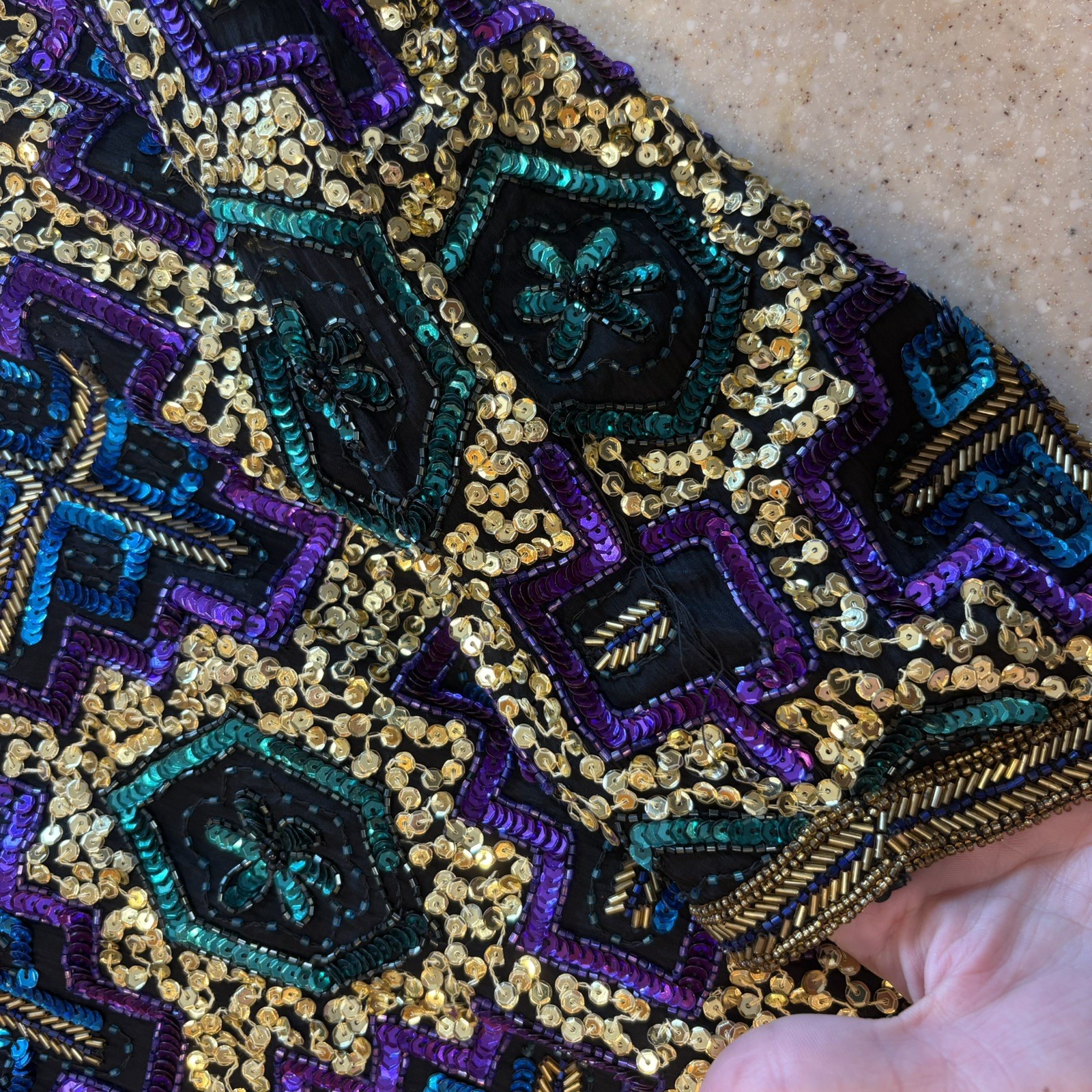 Vintage Brilliante by J.A. Beaded and Sequin Jacket Multicolor Party Style Gold