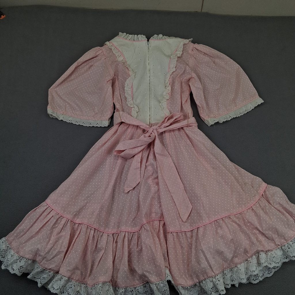 Vintage Jeri Bee Womens Pink Polka Dot Square Dance Prairie Dress Size 8 Eyelet