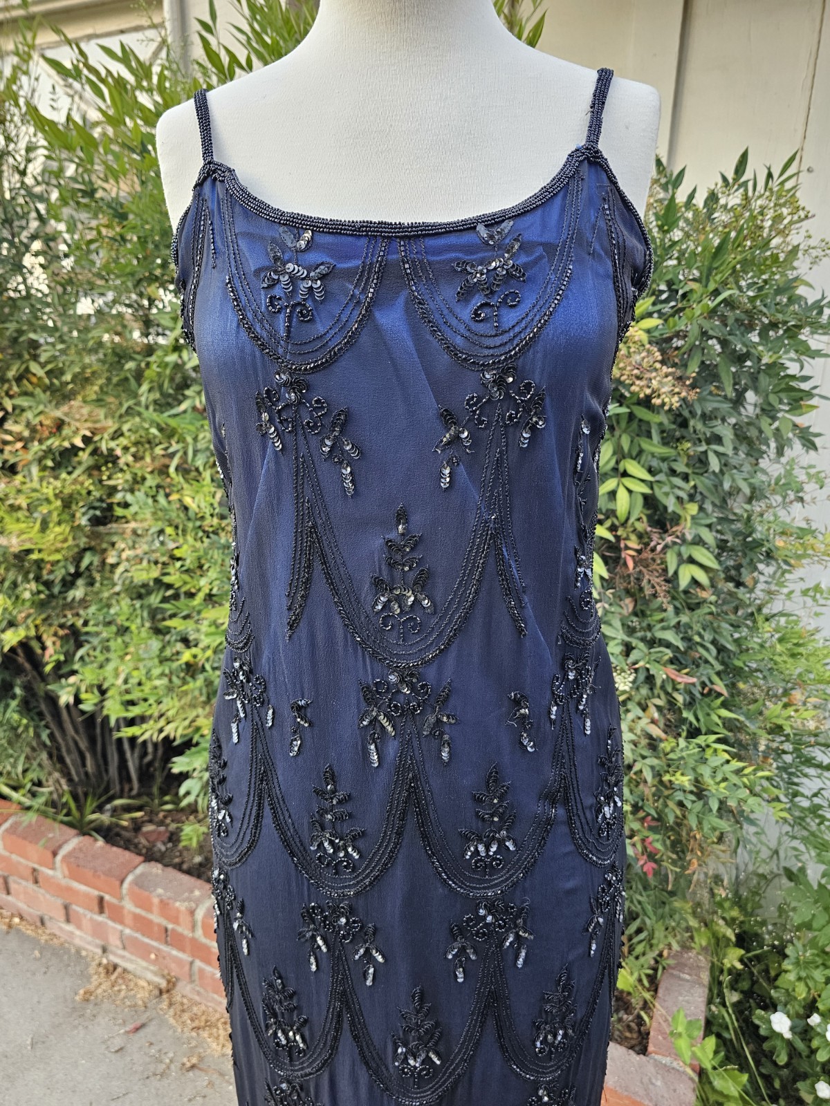 Vintage 1990s SCALA Art Deco Whimsigoth Hand Beaded Formal Evening Prom Gown