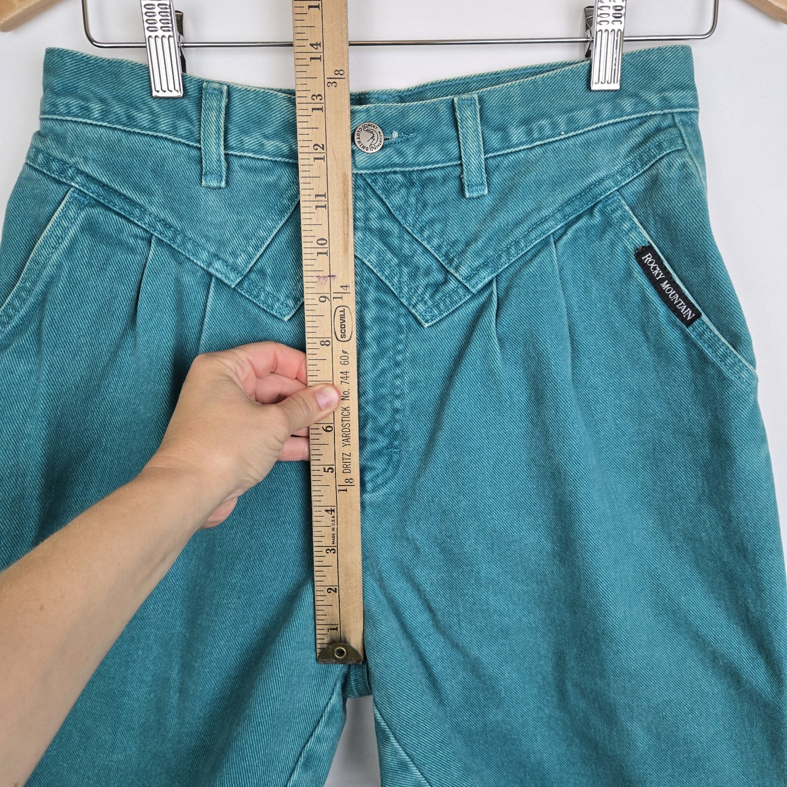 VTG Women’s Teal Denim Rocky Mountain Jeans Sz 11/12 1990s Rockies Bareback