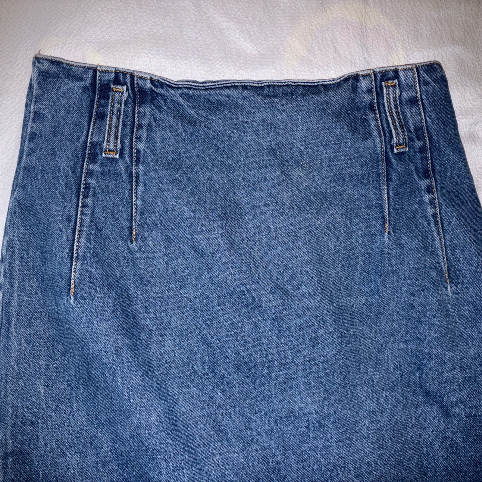 VTG 80s Stuffed Shirt Jeanswear Denim Maxi Skirt Made USA Bronze Snaps Sz 13/14