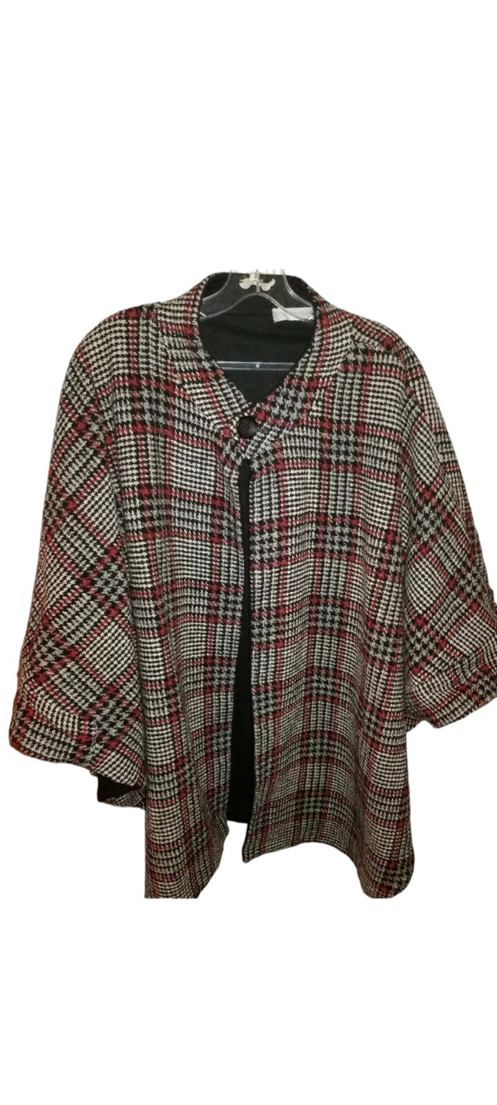 Atelier Des Petites Mains Reversible Wool Cape – Rd,Blk, Wht Houndstooth LG