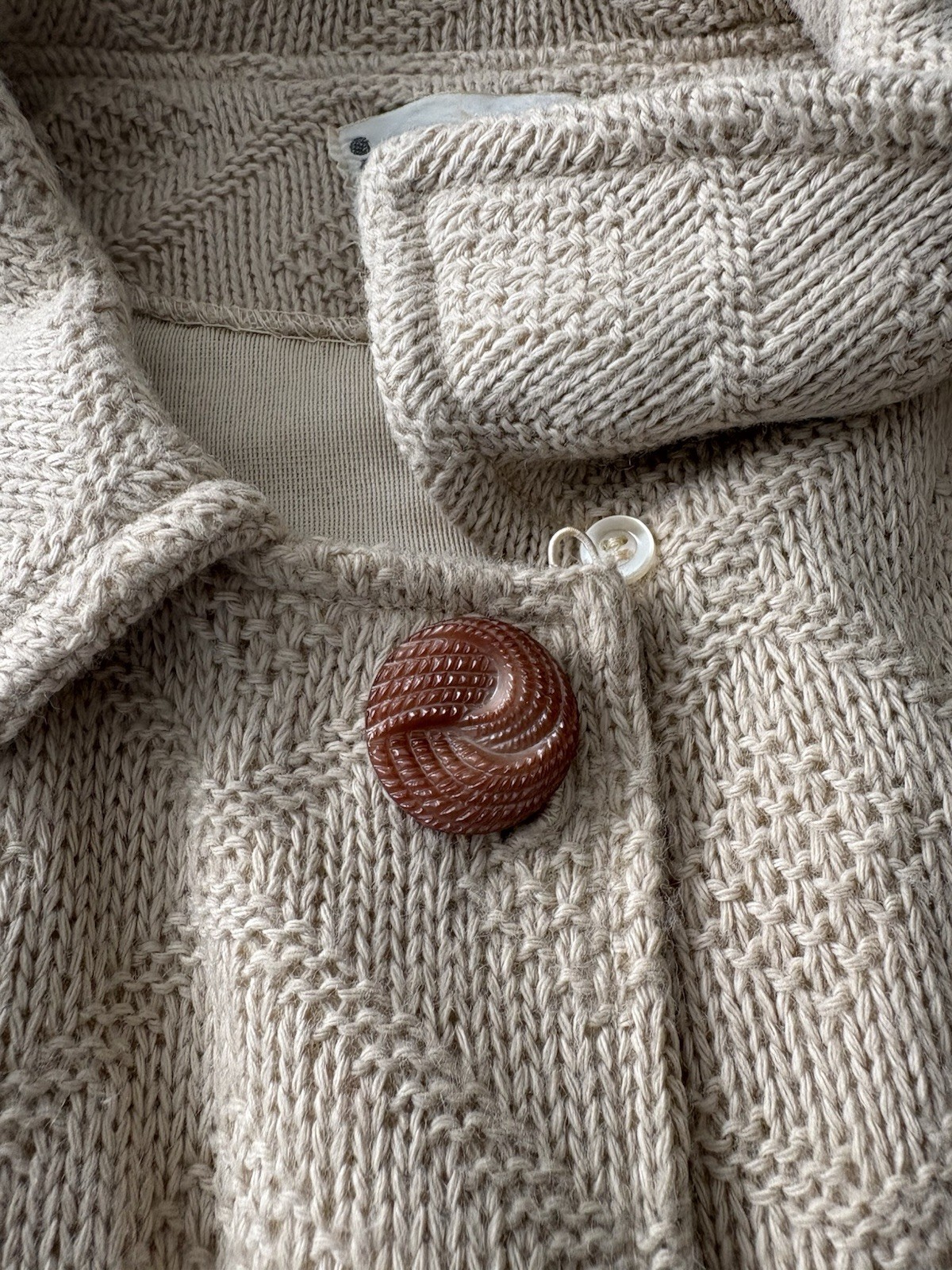 Vintage 40s 50s Wool Knit Blazer Jacket Sweater Tan Beige Brown Sz 11/12
