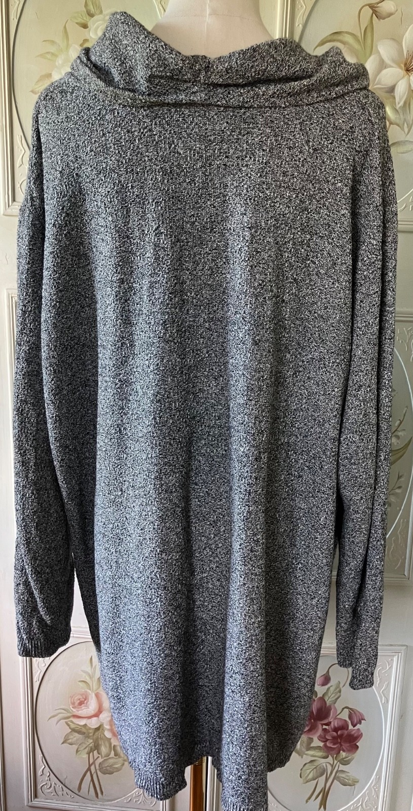 VTG 90s STEPHANIE SCHUSTER GRAY SHAWL COLLAR PULLOVER SWEATER COTTON TUNIC EUC 2
