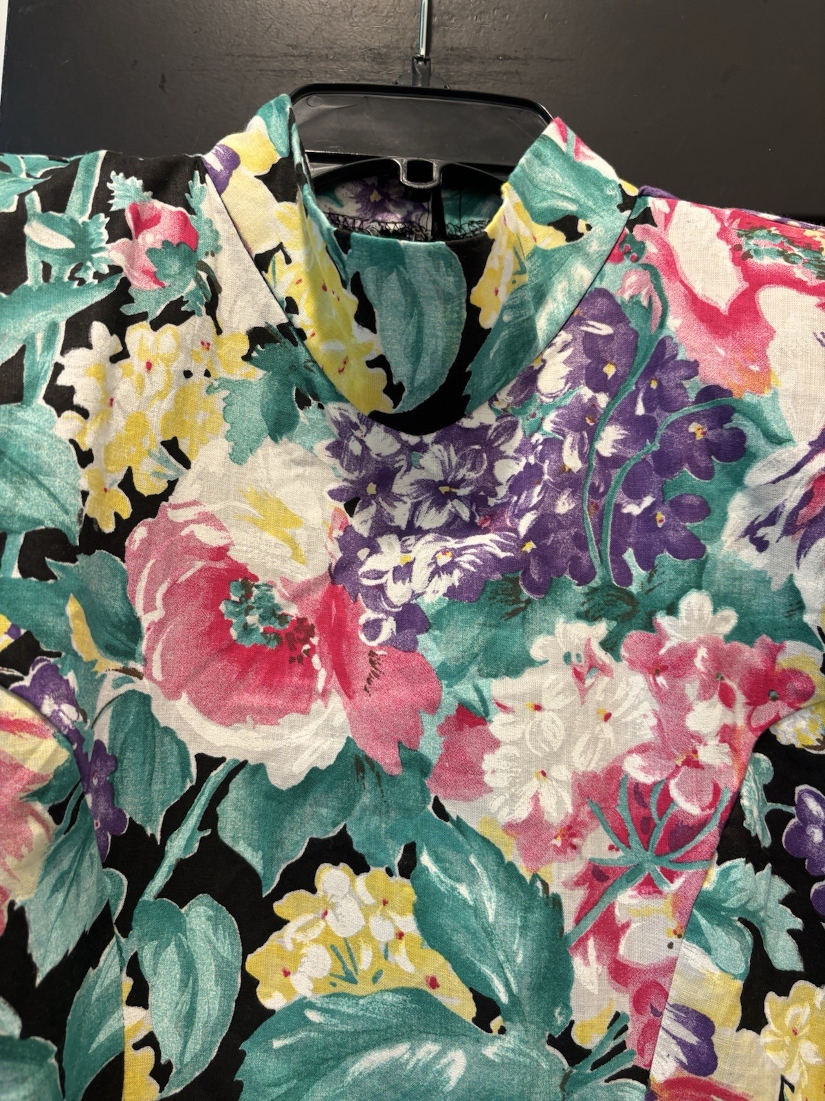 KATIE MFG Vintage 1980s Floral Cotton Drop Waist Midi Dress Tiered Flounce Skirt