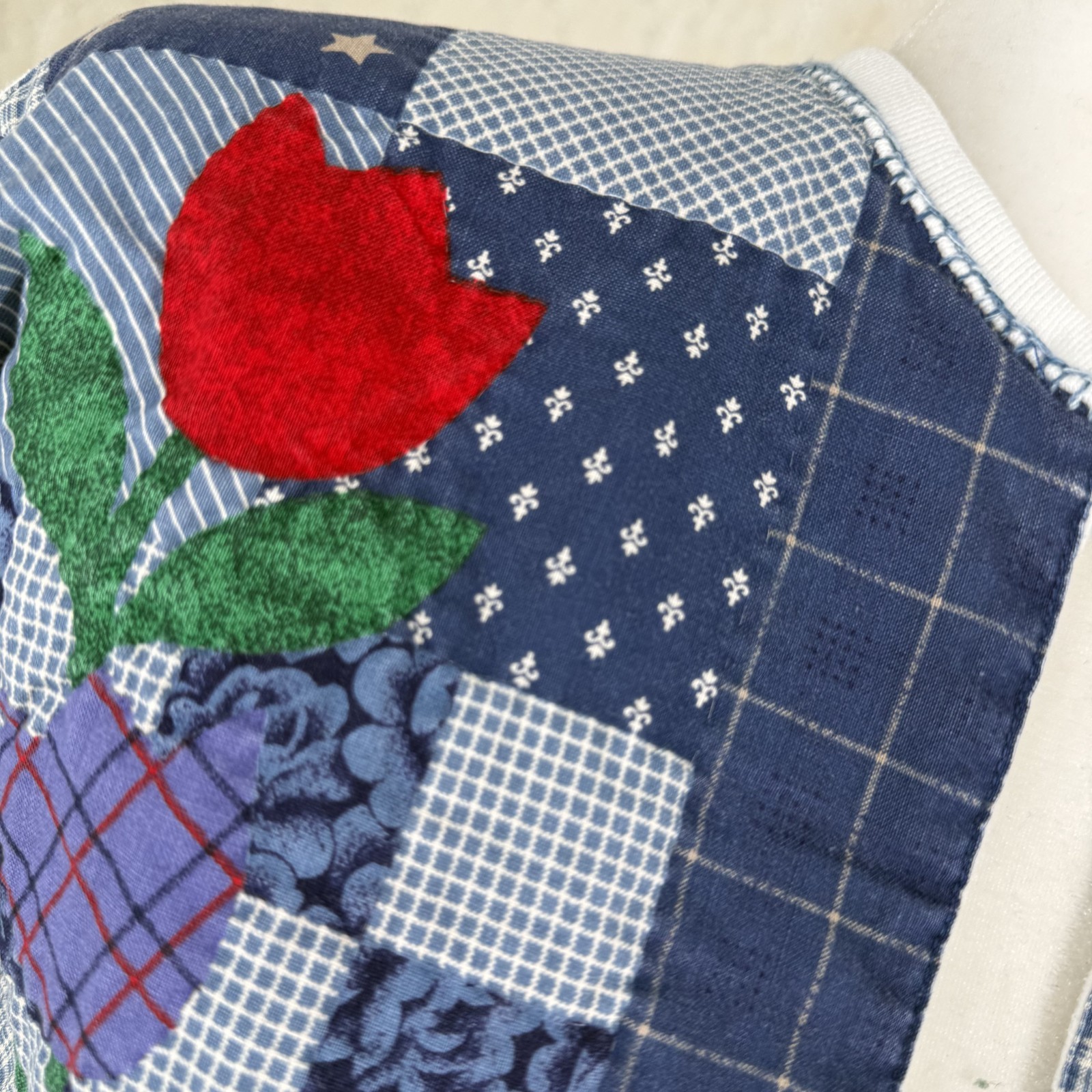 VTG Handmade Quilt Patchwork Sweater Jacket Cottagecore Teacher Folk Flowers SM