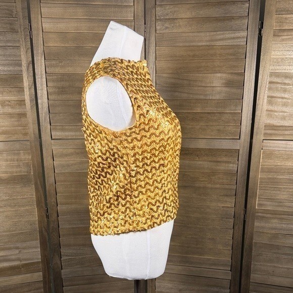 Michael London Original Vintage Gold Sequin Wavy Sleeveless Top Montreal Made
