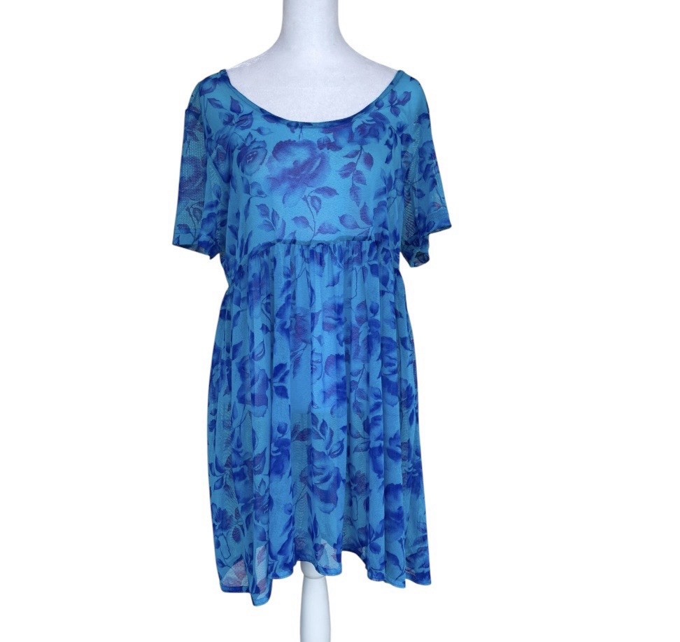 VTG 90s Cole of California Sheer Mesh Floral Empire Waist Swim Cover Up Sz M/L
