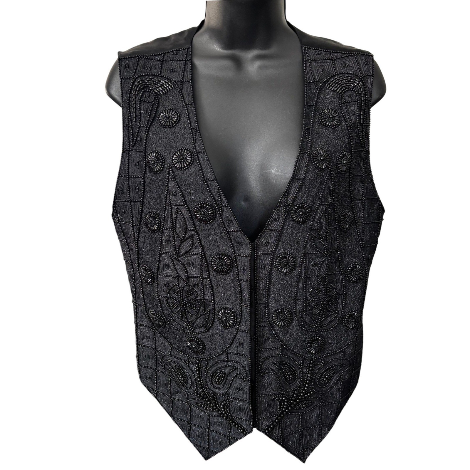 Vintage Liz Clairborne Beaded Silk Vest Sz S Black Whimsigoth Evening