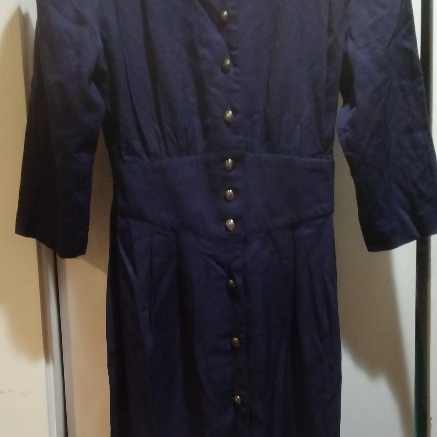 Vintage 80s Katie MFG Navy Button Front Dress Size 8