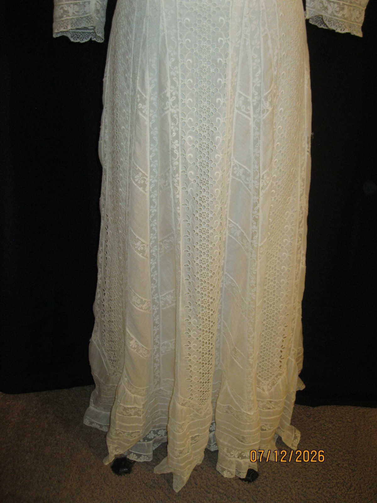 1900’s Antique Edwardian Victorian Wedding Lingerie Dress Lace insertion