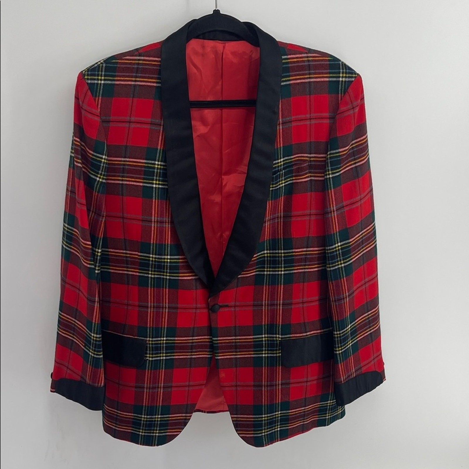 Vintage The Scotch House tartan plaid black satin detail single button blazer
