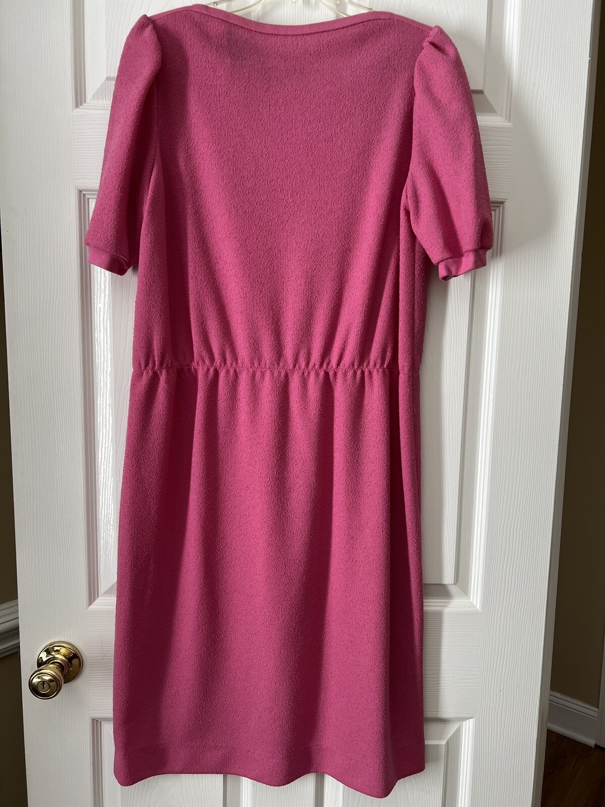 Vintage handmade Pink Boatneck Belted dress 36W, 43L, 44 Hips 70s 80s