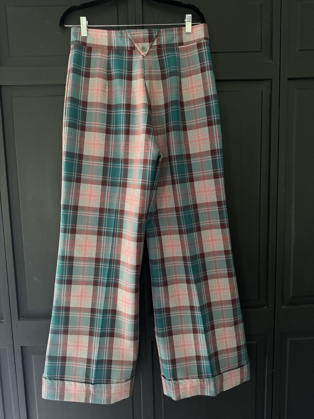 Vintage 1970s K-Mart Women’s Plaid Pleated Wide-Leg Pants Pockets Size 18