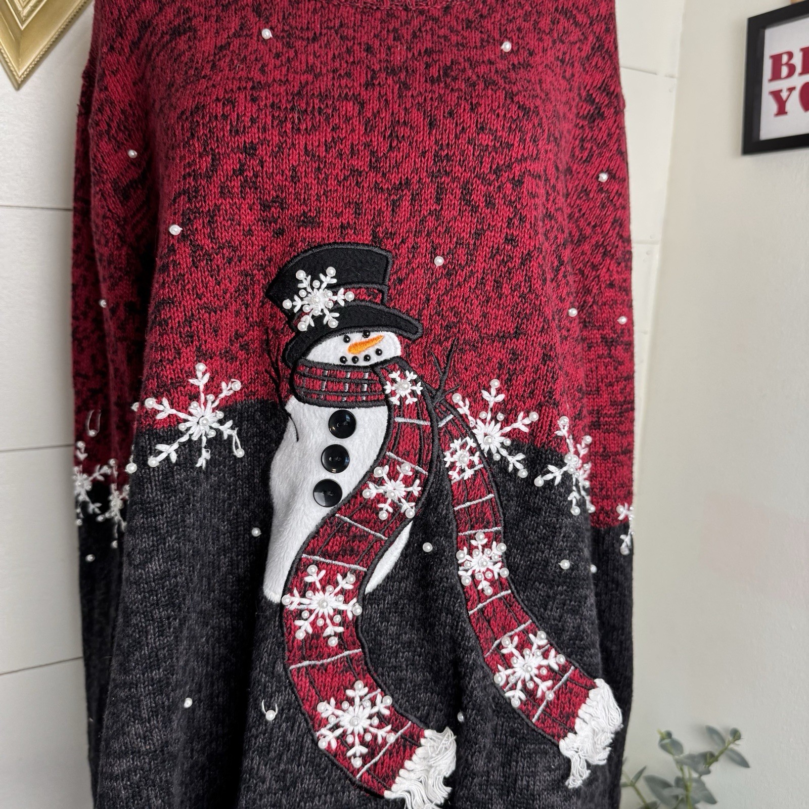 Mandal Bay Ugly Christmas Sweater Tacky party knit top snowman VTG beaded XL