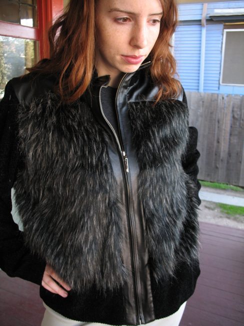 VTG 80s BOMBER JACKET GLAM ROCKER vegan PLEATHER FAUX FUR LEATHER punk emo M/L