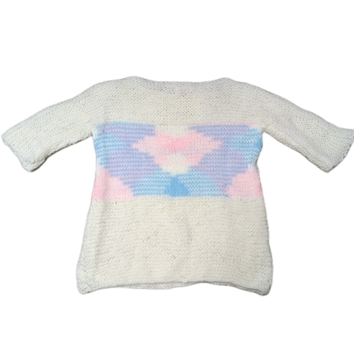 Rare Vintage 1980s Anna Petrush Hand Knit Sweater Ivory Pink Blue Women’s Knit