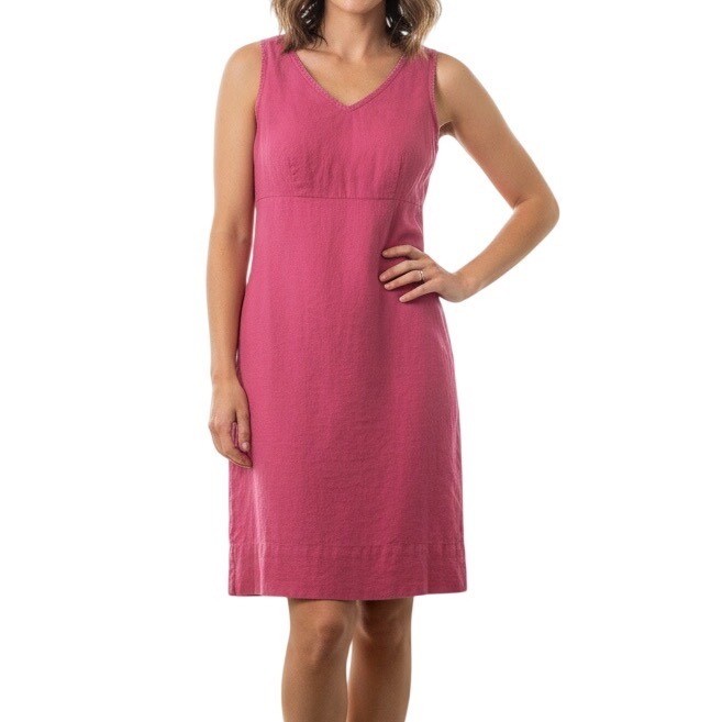 Old Navy Vintage Pink 100% Linen Sleeveless V-Neck Shift Dress Women Size 6