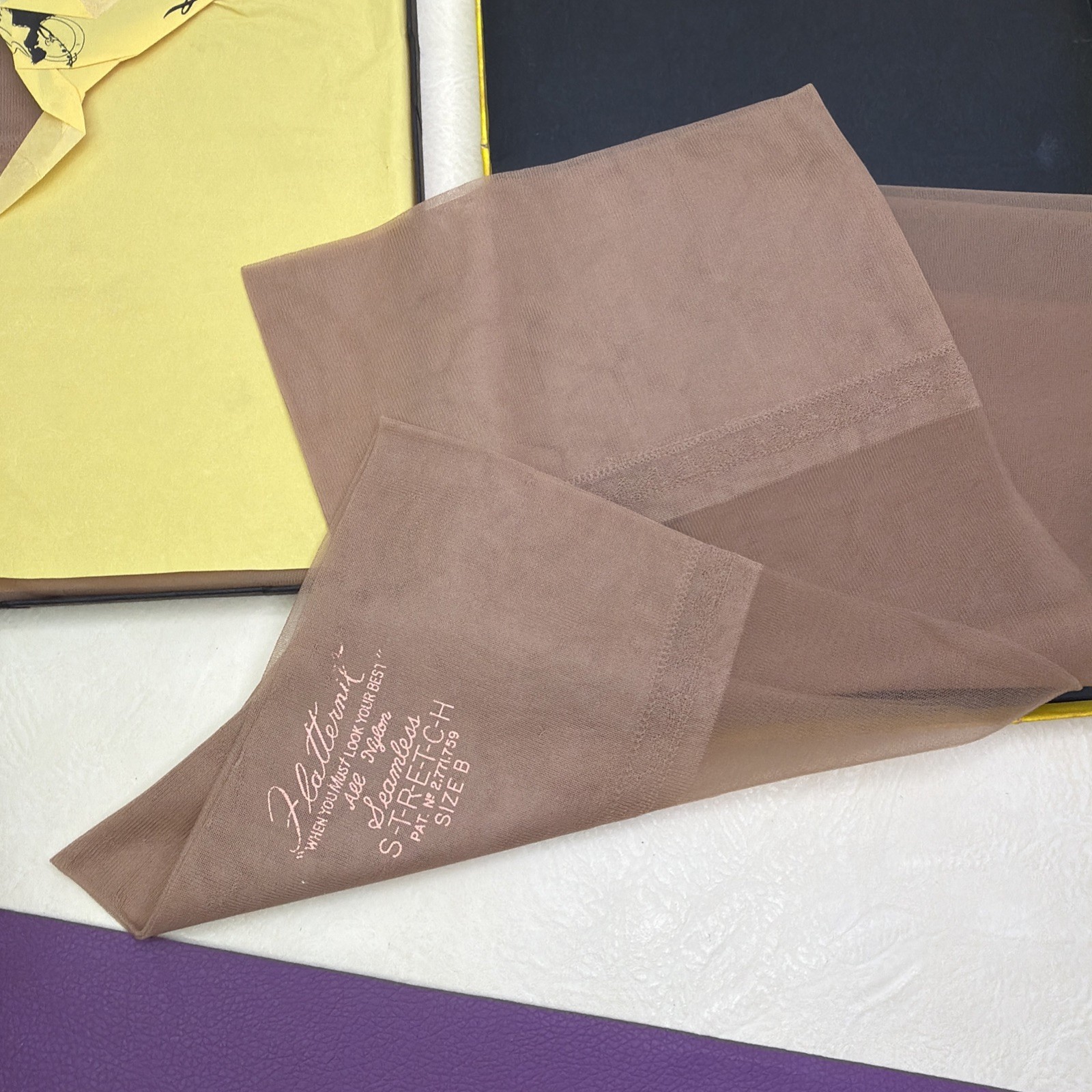 Vintage Stockings Flatternit by Huffman Seamless Stretch Two Pairs Size B Nylons