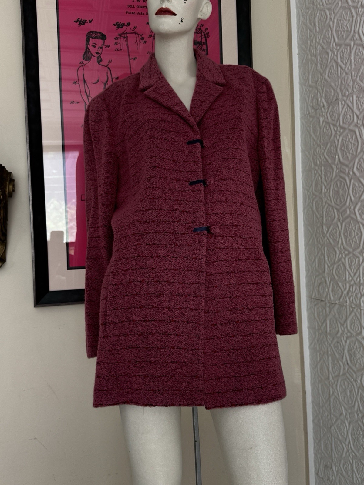 Vintage 1980s Carlisle Jacket-Pink-Fluffy-Business Casual-Outerwear-Medium/Large