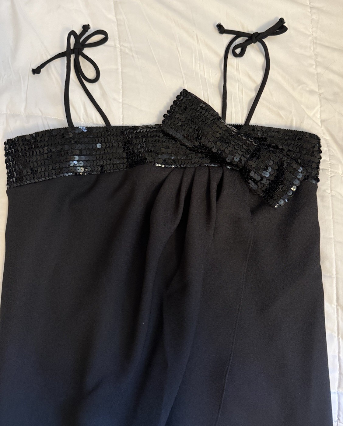 VTG Beginnings Black Sequin Bow Dress Size 7 Party Cocktail Evening Formal