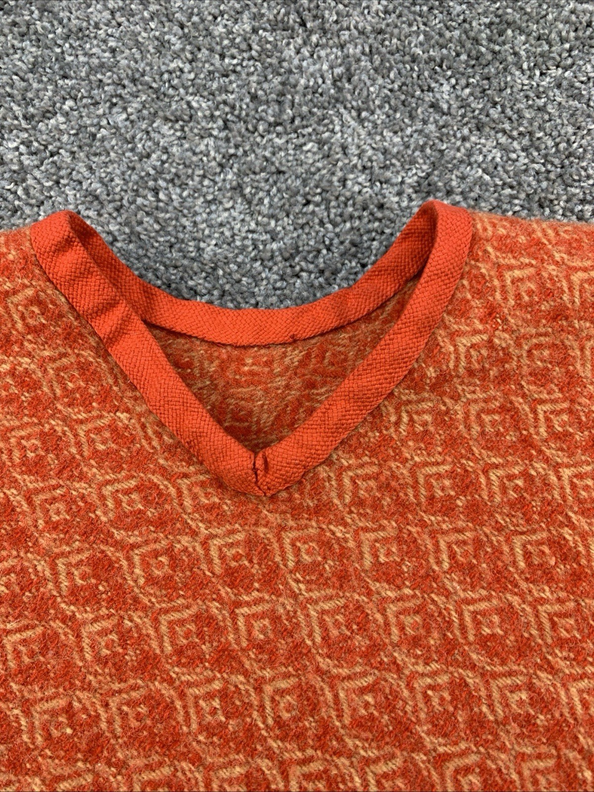 Vintage 60s 70’s Homemade Wool Cape/Poncho Orange W/ Gold Tassels Boho Hippie