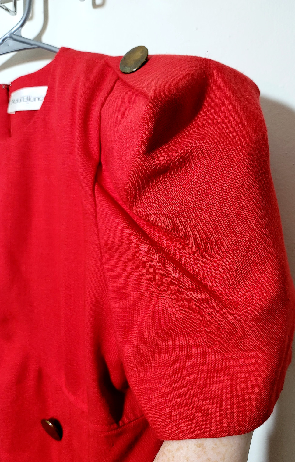 Vtg Raul Blanco Dress 12 Deadstock Red Secretary Dress Woven Gold Buttons Classy