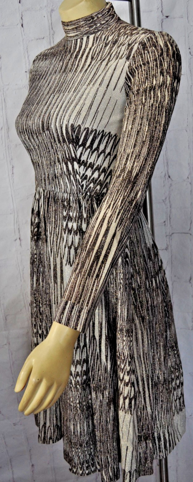 Vintage Mollie Parnis Boutique metallic Long Sleeve Dress Size S black gold