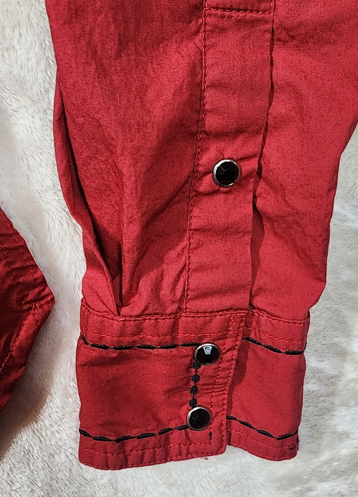 Western Shirt by Panhandle Slim Retro Vintage Red Crystals Black Texas Womens M