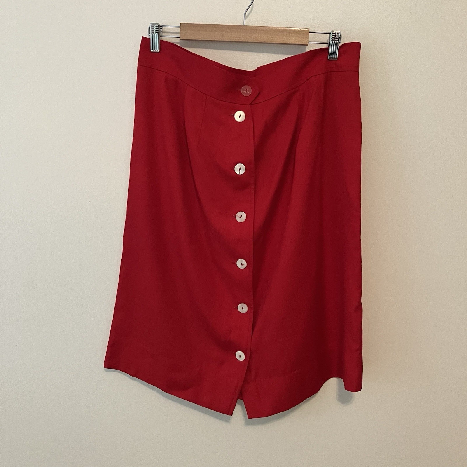 VTG Women’s Red Linen Blend Skirt Sz. 18 Aline Button Front Lined Midi Preppy