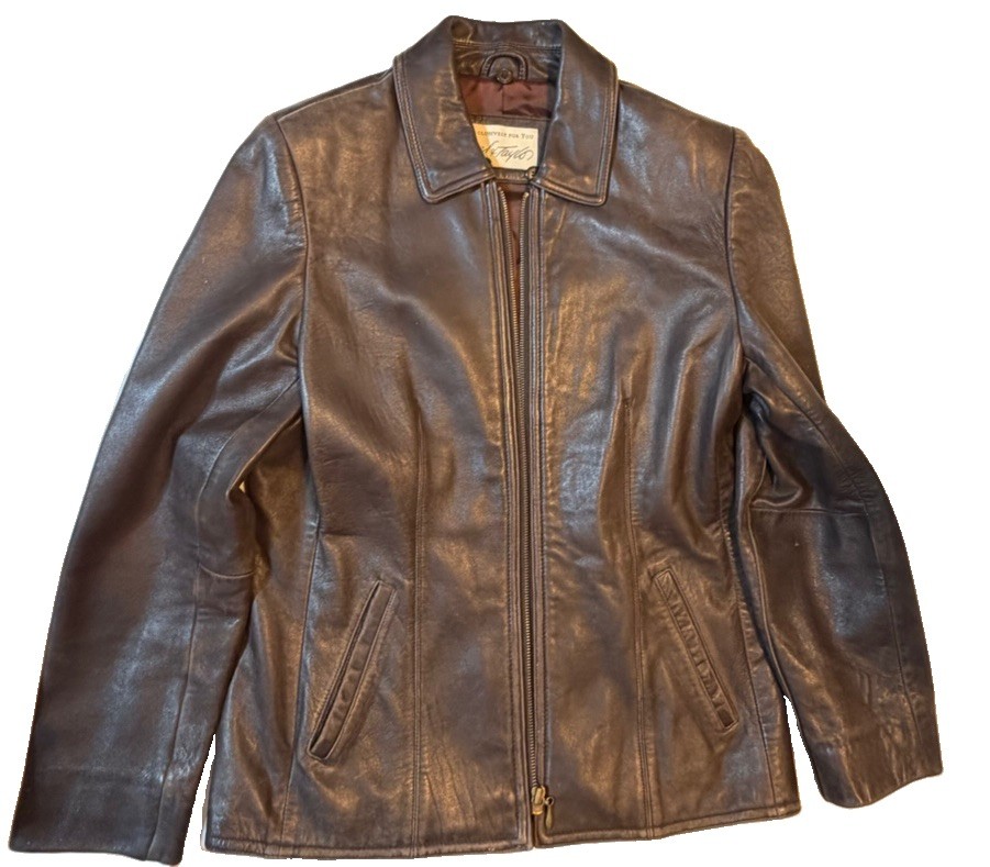 Vintage Lord & Taylor Brown Leather Jacket Size 4 90s Y2K Minimalist Indie Sleek