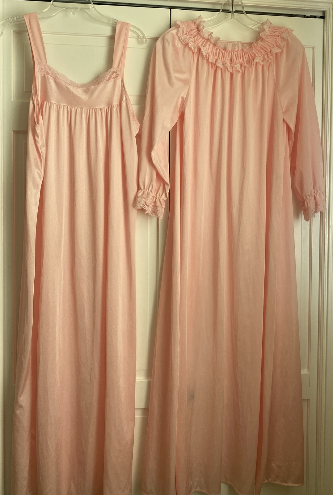Vintage Glencraft Nylon w/ Lace Peignoir SET Long Nightgown Robe Lingerie Medium
