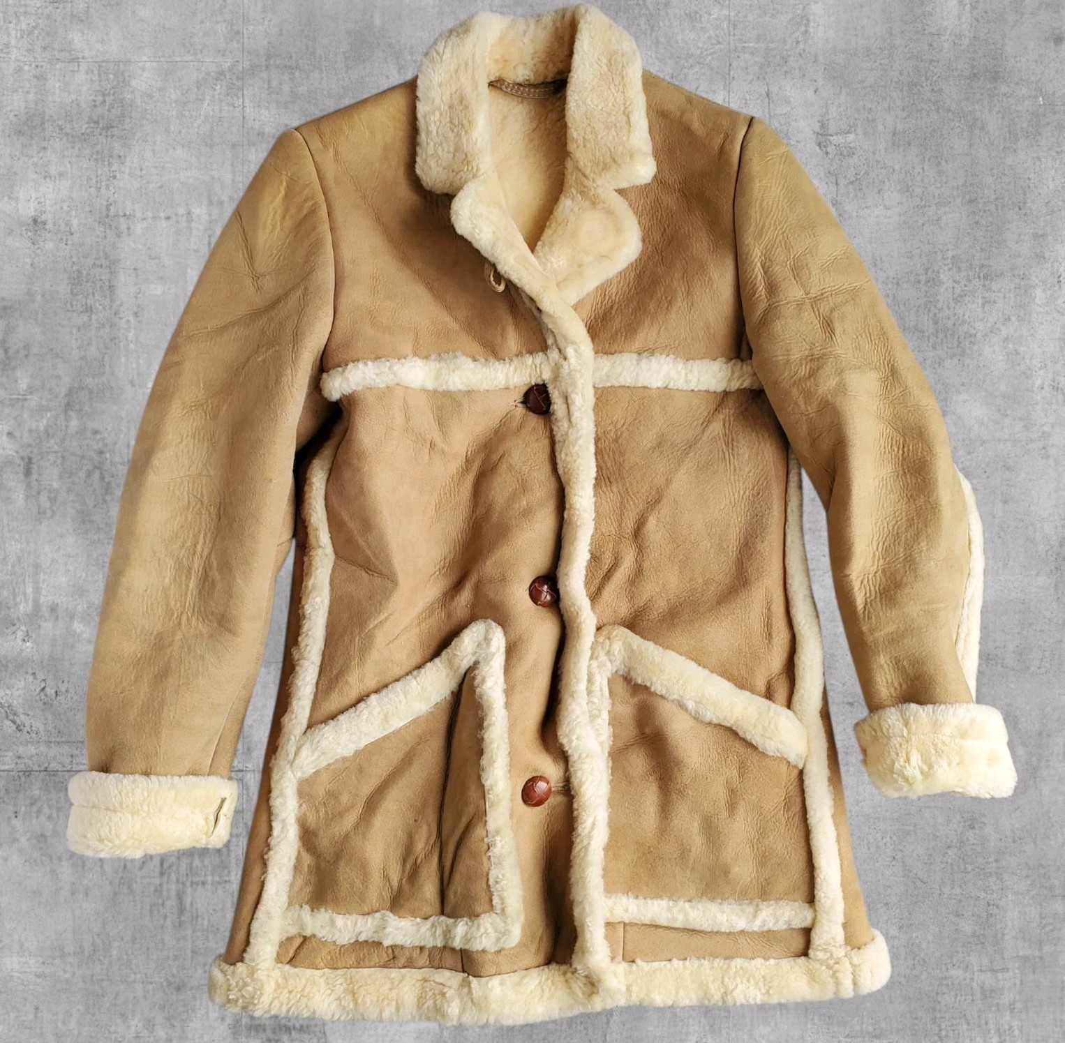 Vintage Knight Tailors Shearling Sheepskin Coat Genuine 70s Rancher Womens 10