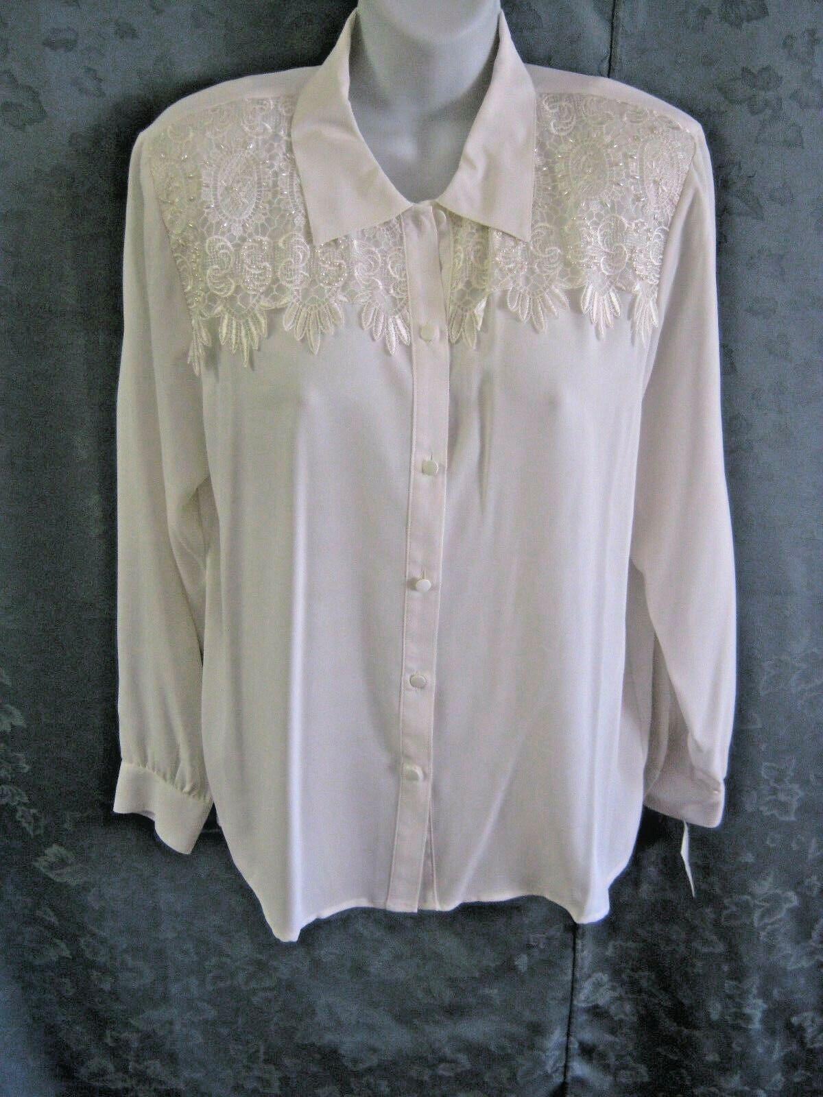 VTG Kathy Che Blouse Size 14P 14 Petite Lace & Beads Dressy USA Made NWT