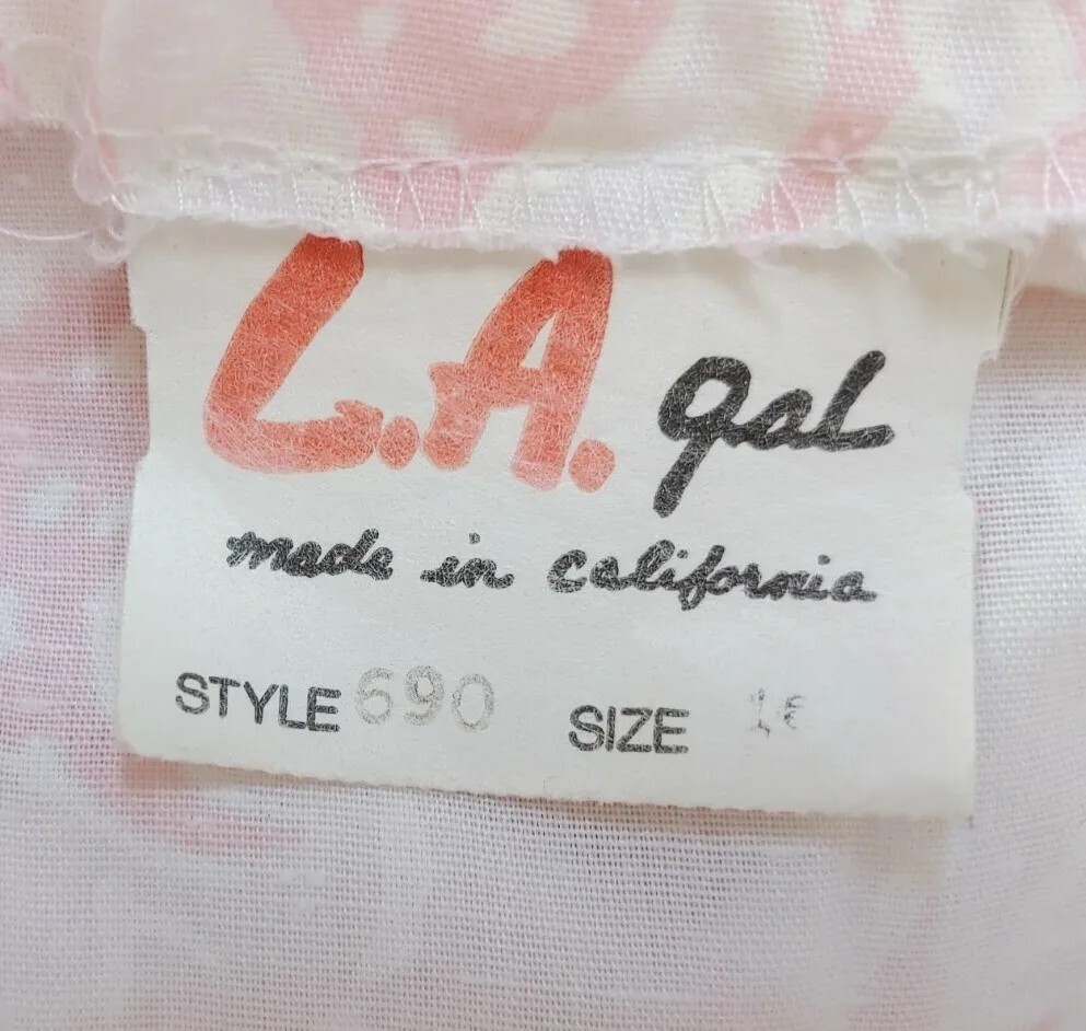 Vintage LA Gal Pink & White Abstract Printed Dress w Elastic Waist Size 16