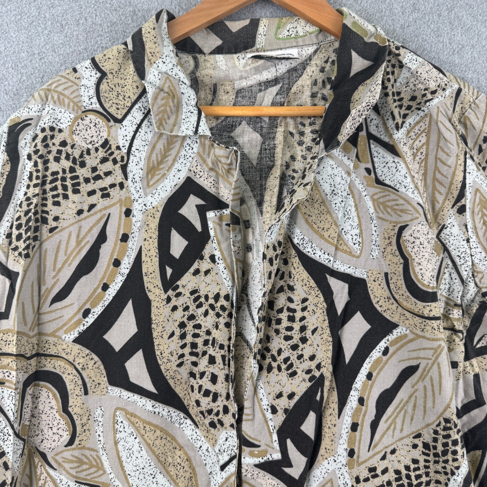Copy Cats Button Up Shirt Womens L Multi Color Abstract Leaf Print Vintage USA