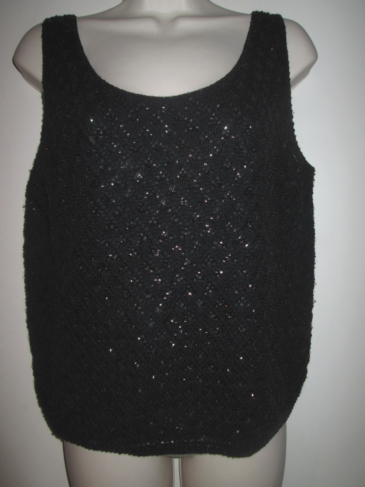 VINTAGE British Hong Kong BEADED TANK TOP Made for MAISON BLANCHE Black SEQUINS