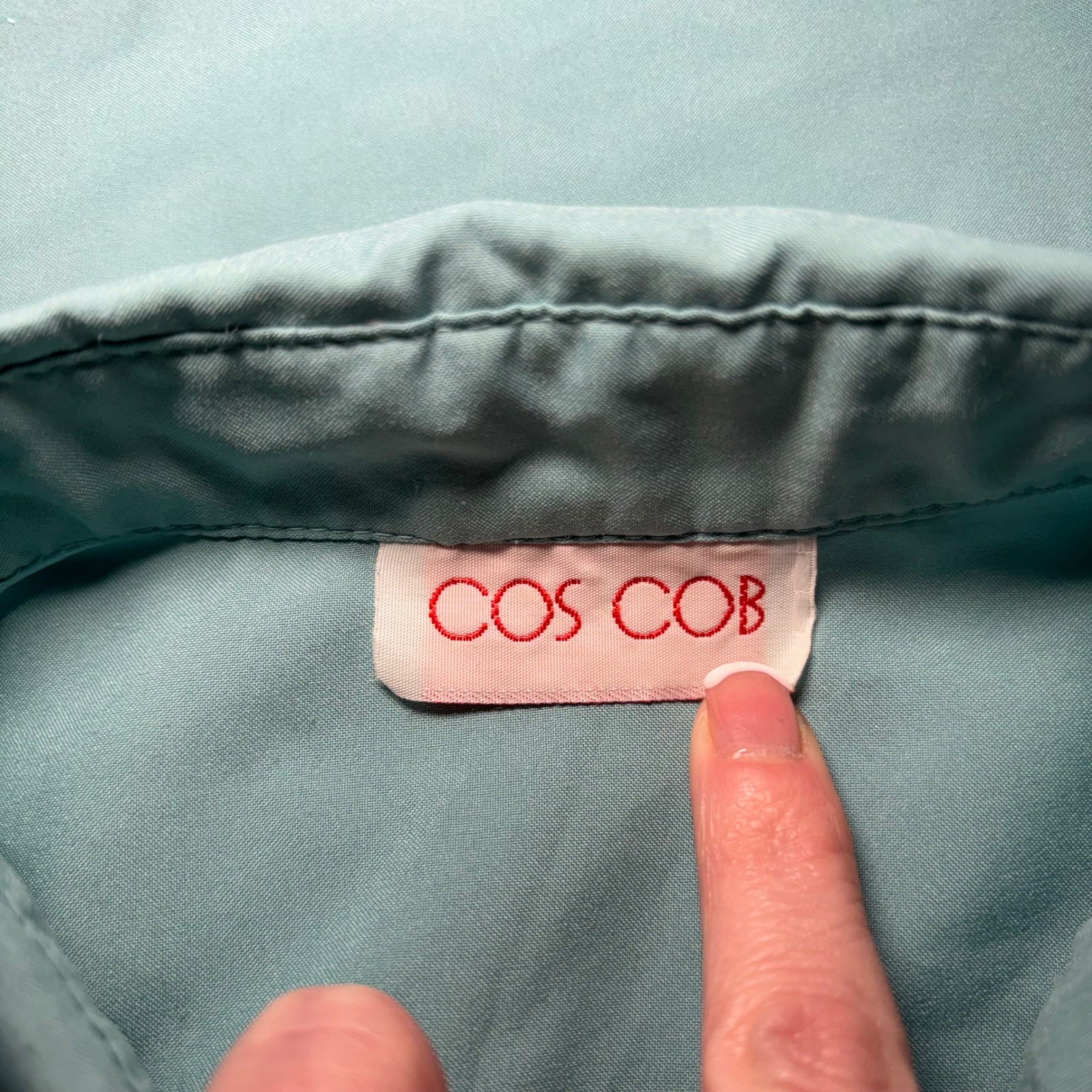 80s Cos Cob Light Blue Embroidered Peter Pan Collar Button Down Blouse Top Large