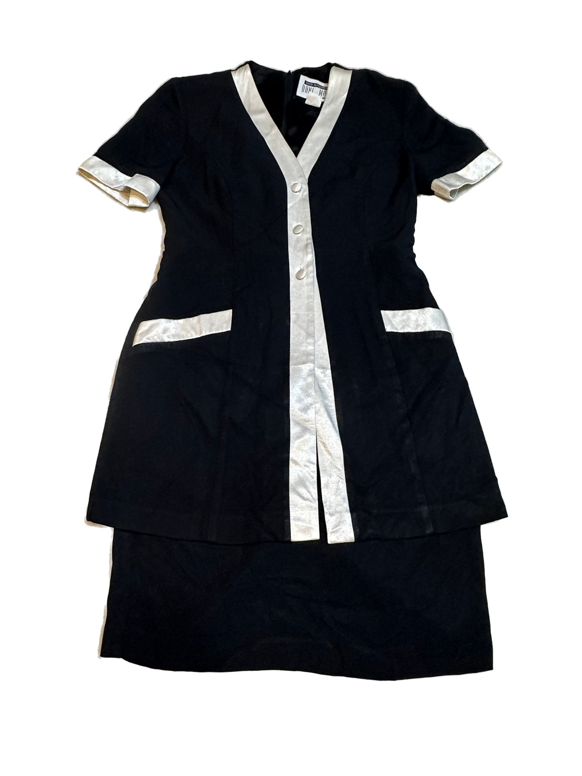 Vtg Dani Max Lois Snyder Women’s Dress 6 USA MADE Black Cream Peplum Career